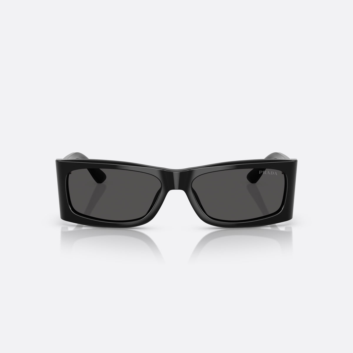 Prada PR B03S 1AB5S0 BLDG sunglasses, black rectangular frame for men, plain integrated bridge, brand lettering on temples