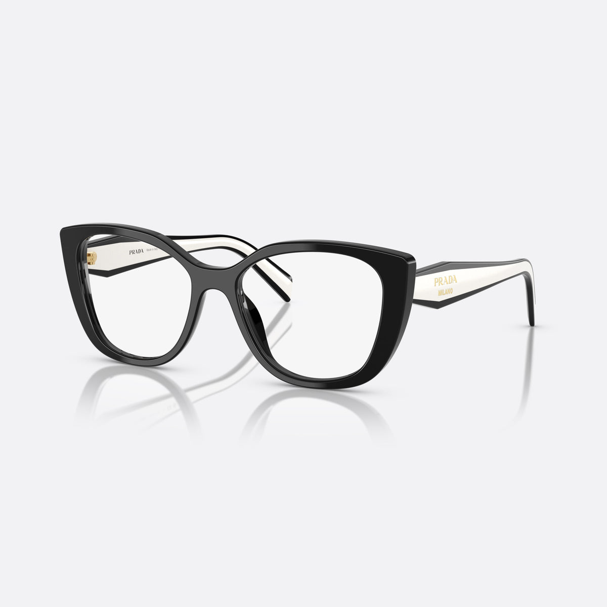 Prada PR B04V 16K1O1 eyeglasses, black visor frame for women, integrated bridge, brand lettering on temples