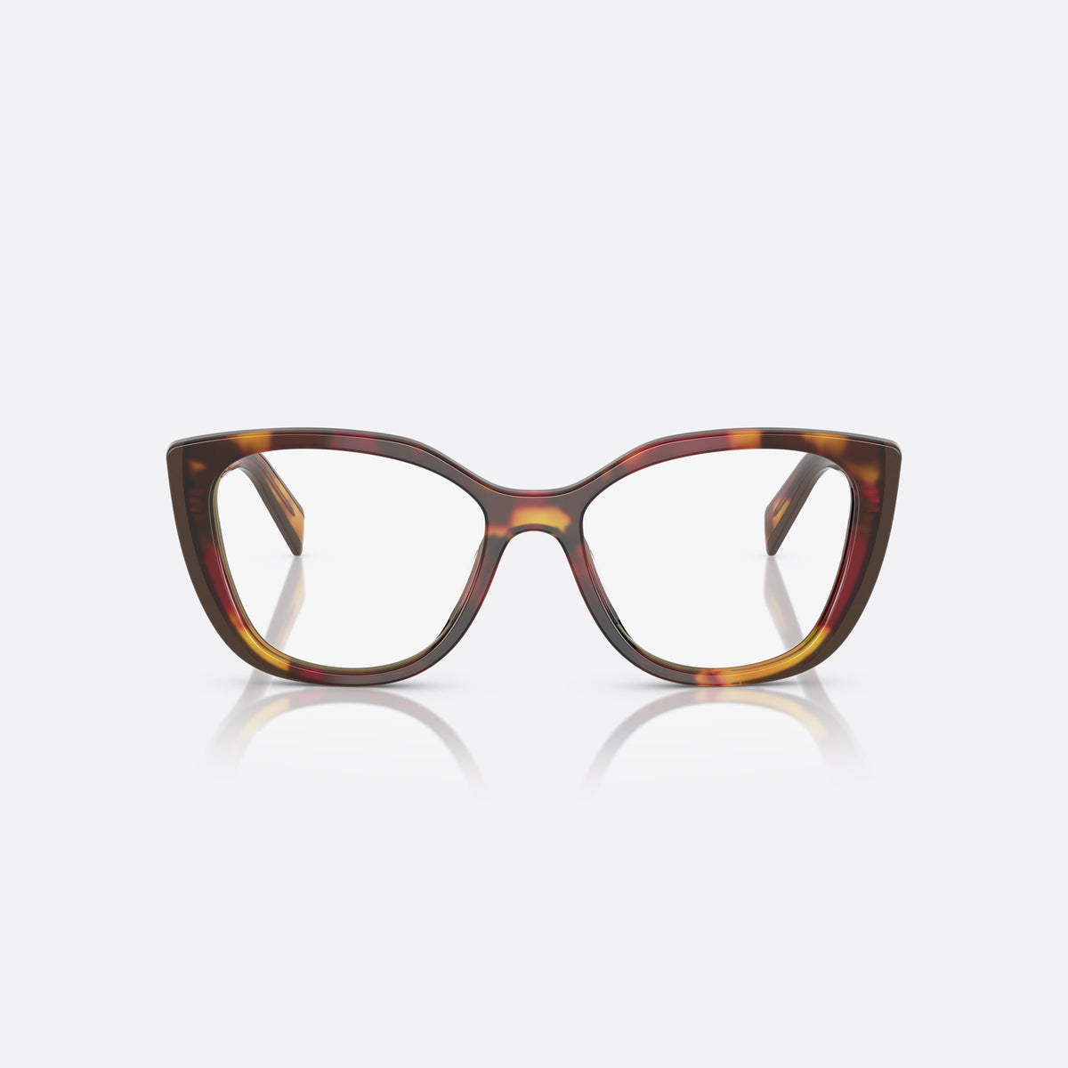 Prada PR B04V 22A1O1 eyeglasses, havana visor frame for women, keyhole bridge, brand lettering on the temples, front view