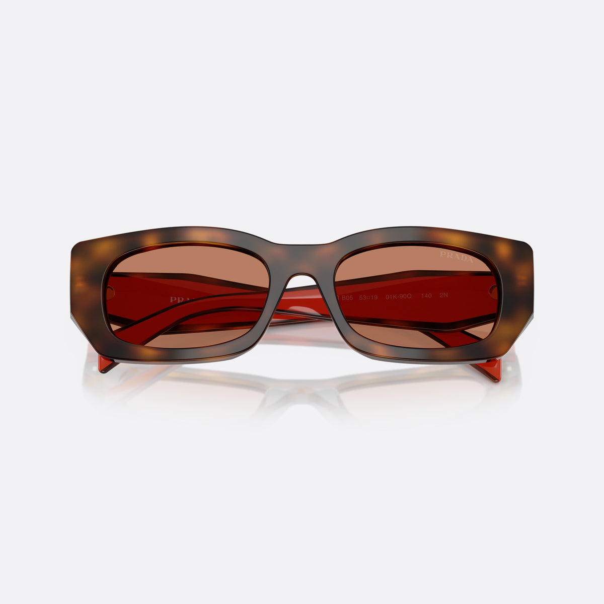 Ochelari de soare Prada PR B05S 01K90Q, pillow havana, pentru femei, punte simplă, litere ale brandului pe brațe, ramă completă, cu brațele pliate