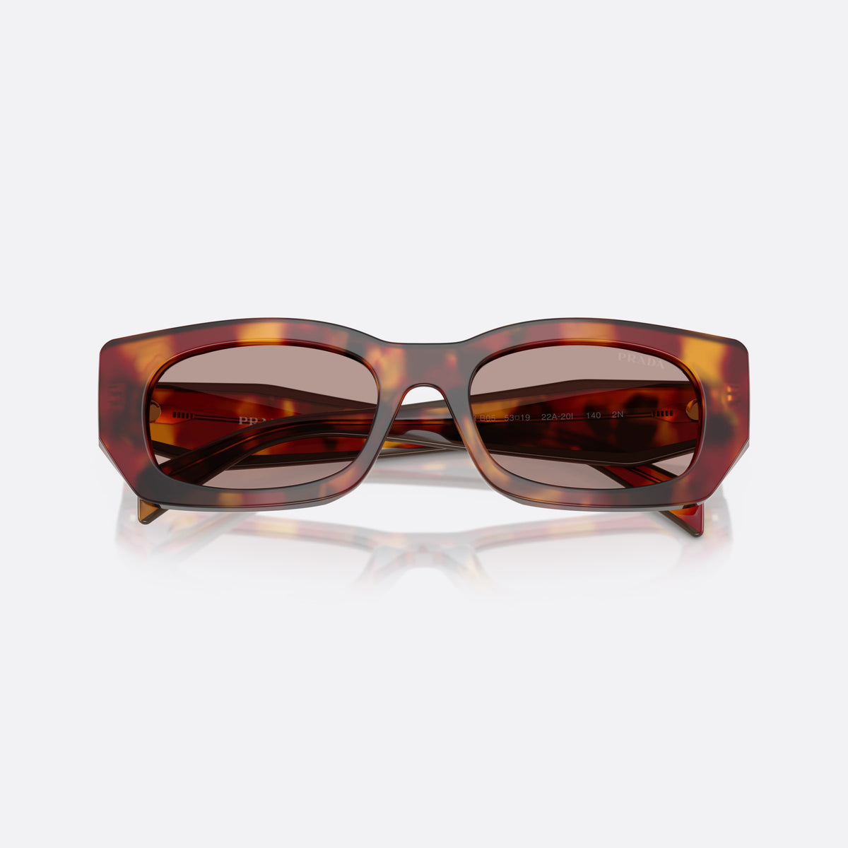 Ochelari de soare Prada PR B05S 22A20I TUBW, patrati maro, pentru femei, punte simplă, litere ale brandului pe brațe, ramă completă, cu brațele pliate