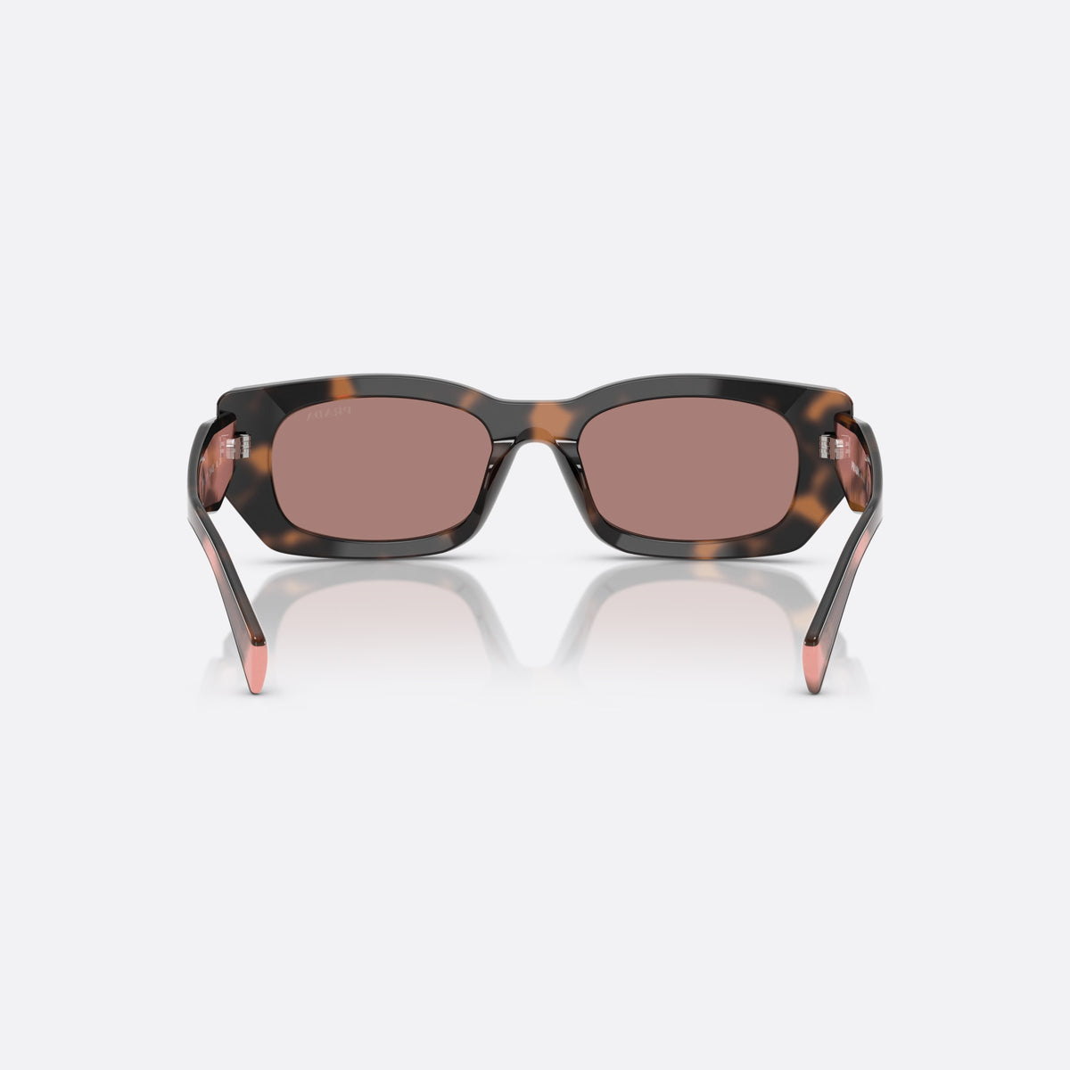 Prada PR B05S 23A60B MABW sunglasses, pink squared frame for women, plain bridge, brand lettering on temples, full-rim frame, back view
