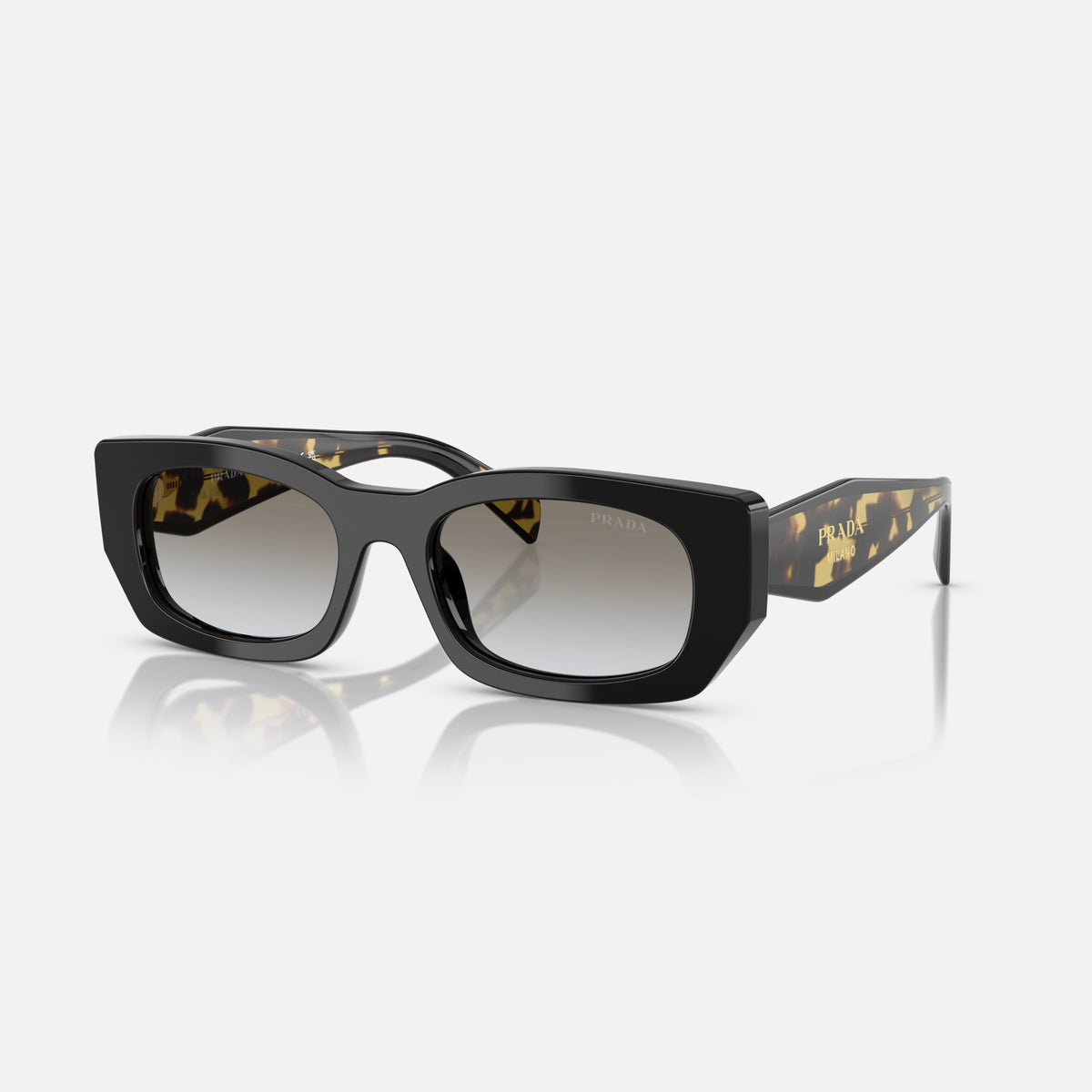 Ochelari de soare Prada PR B05S 3890A7 BLGR, patrati negru, pentru femei, punte simplă, literele brandului pe brațe, ramă completă
