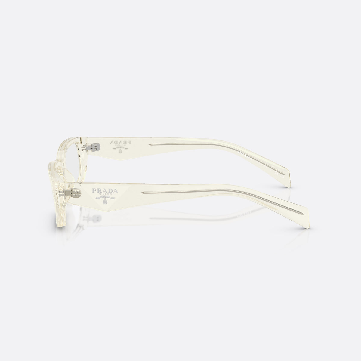 Rame ochelari de vedere Prada PR B05V 19X1O1, rectangulari havana, pentru femei, punte simplă, logo-ul brandului pe brațe, brațe late, conice, vedere laterală