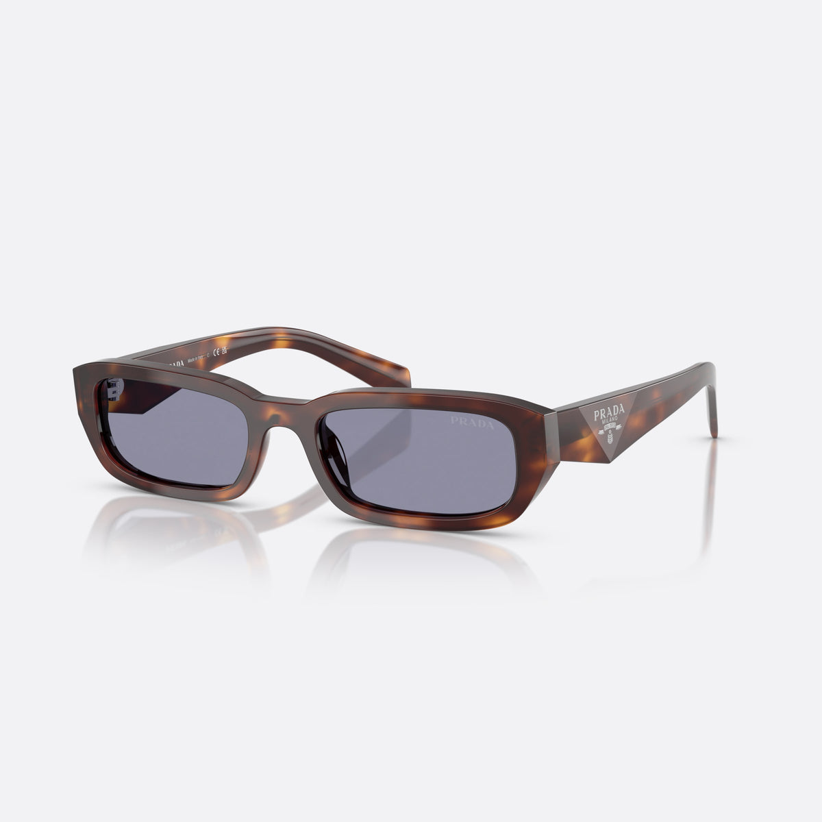 Prada PR B06S 15W03N TOGR sunglasses, brown rectangle frame for women, plain bridge, brand logo on temple plaque