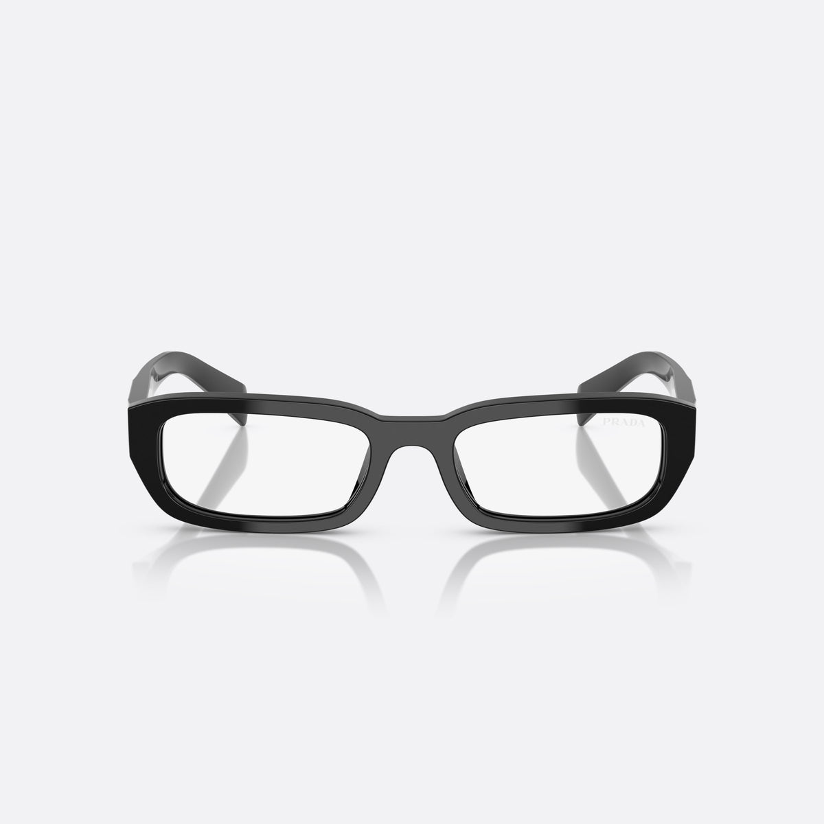 Prada PR B06S 16K08N BL sunglasses, black rectangle frame for women, plain bridge, brand lettering on temples, full-rim frame, front view