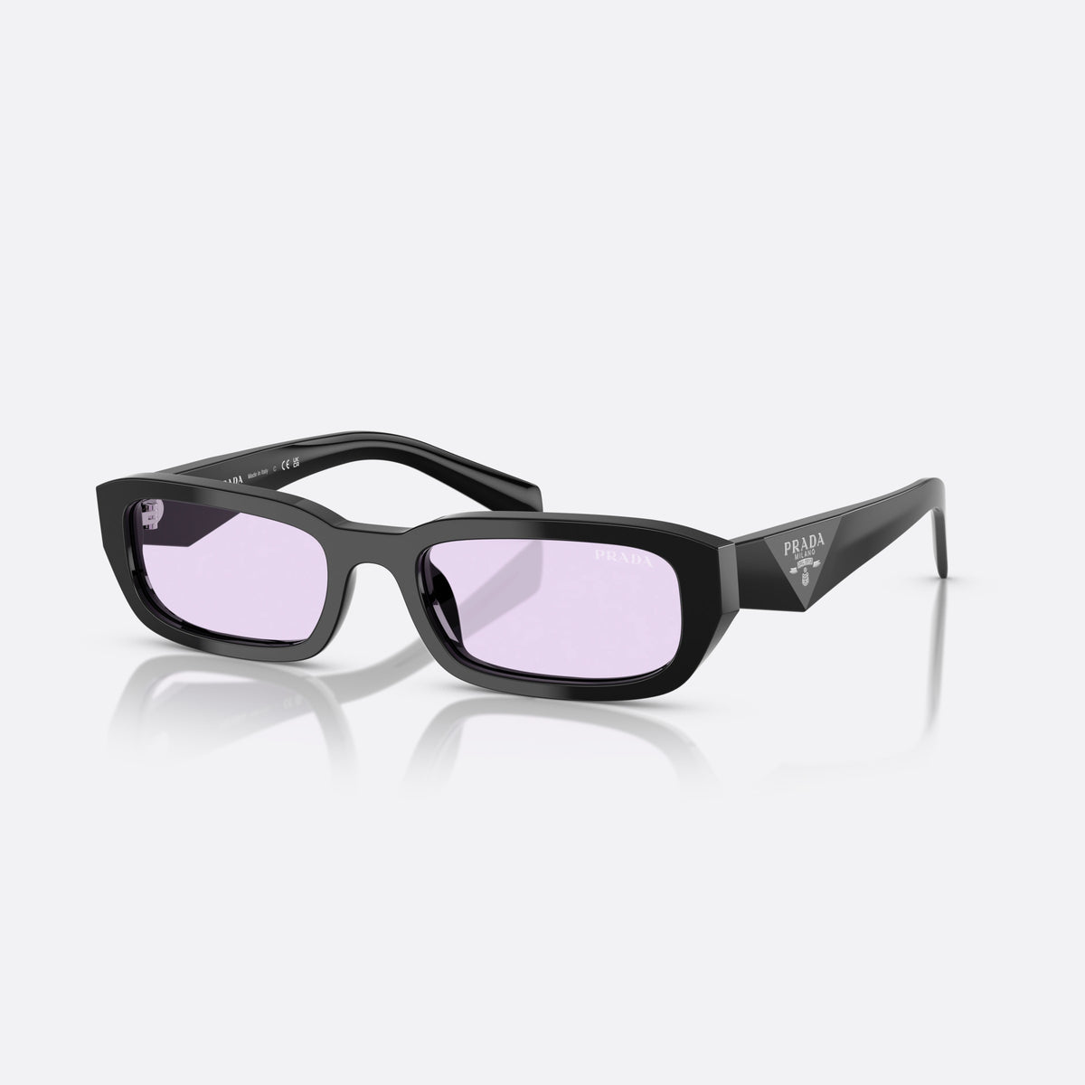 Ochelari de soare Prada PR B06S 16K40J BLVL, rectangulari negru, pentru femei, punte simplă, logo al brandului pe placa brațului
