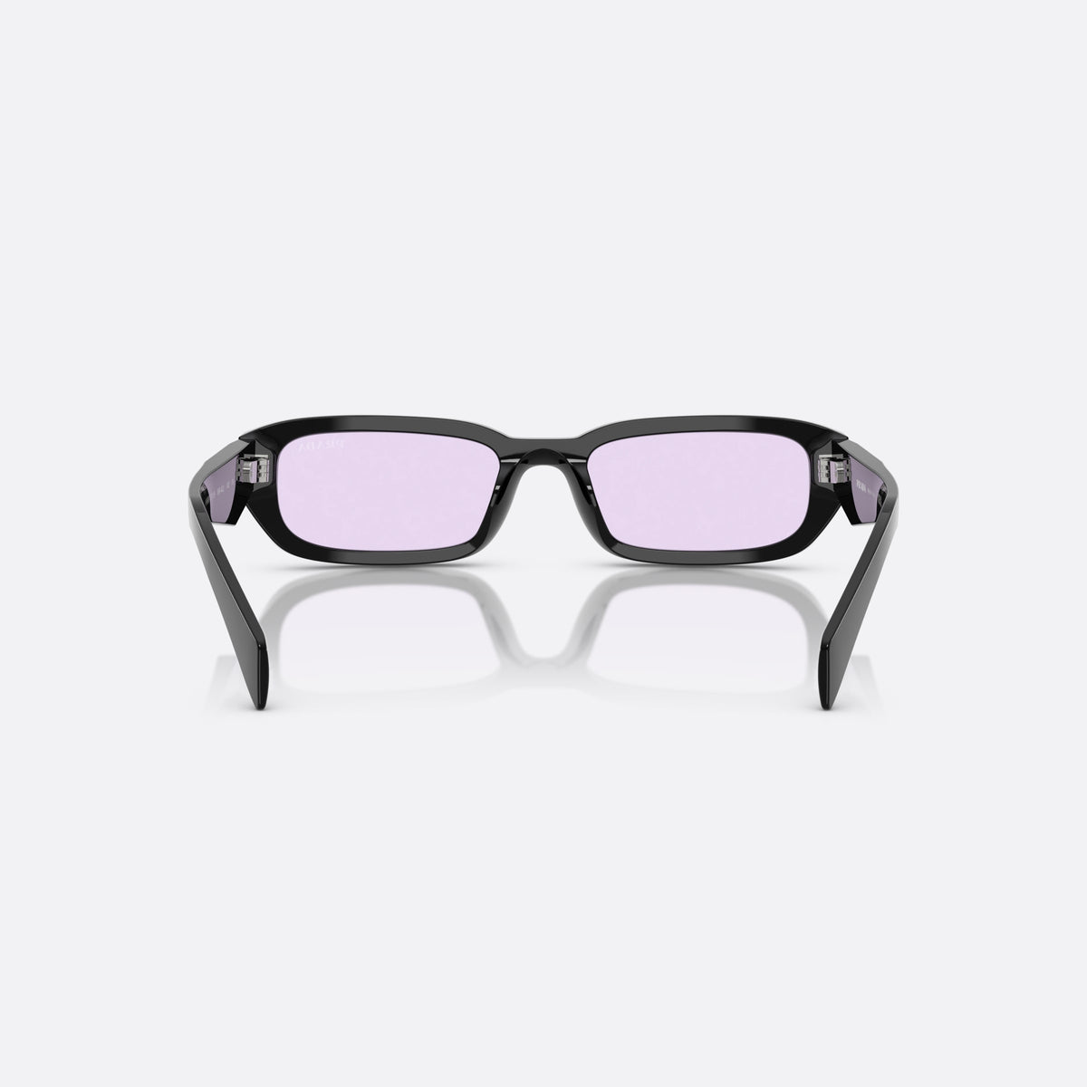 Ochelari de soare Prada PR B06S 16K40J BLVL, rectangulari negru, pentru femei, punte simplă, logo al brandului pe placa brațului, vedere din spate