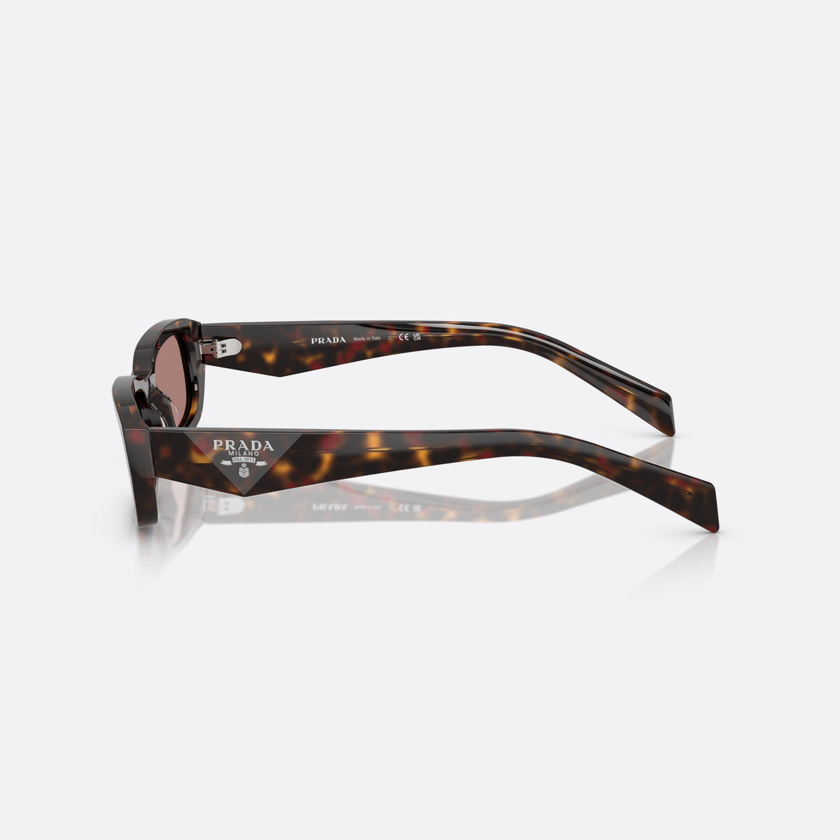 Prada PR B06S 17N60B TOBW sunglasses, brown rectangle frame for women, plain bridge, brand logo plaque on temple, side view