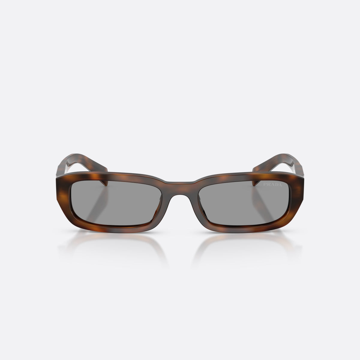 Prada PR B06S 20D50Q sunglasses, havana rectangle frame for women, plain bridge, brand logo plaque on temple, full-rim frame, front view