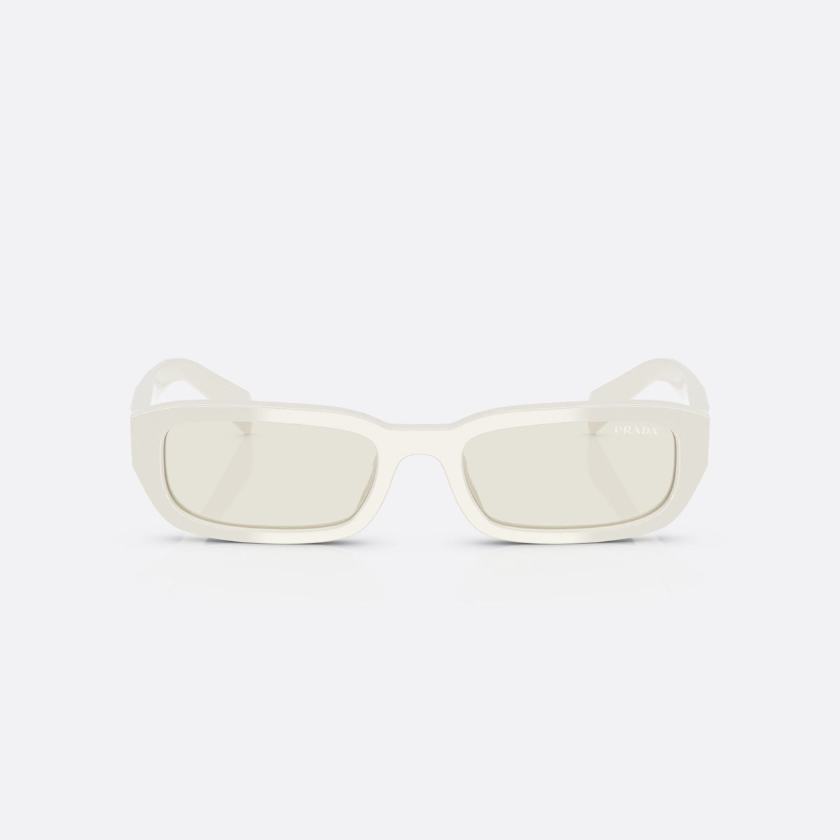 Prada PR B06S 26A40I WHGR sunglasses, white rectangle frame for women, plain integrated bridge, brand logo on temple, front view