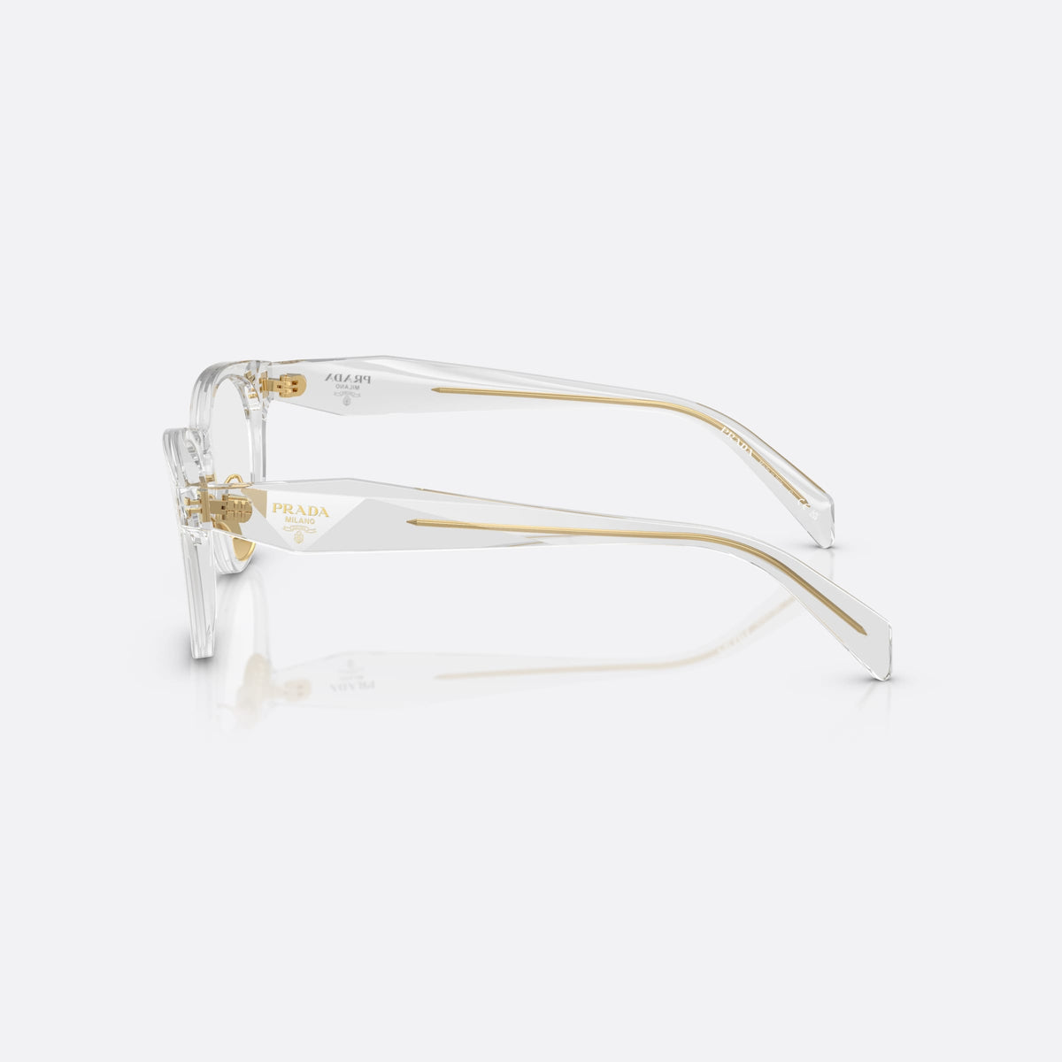 Rame ochelari de vedere Prada PR B06VD 12R1O1, visor transparent, pentru femei, punte simplă cu accente aurii, ramă completă, vedere laterală