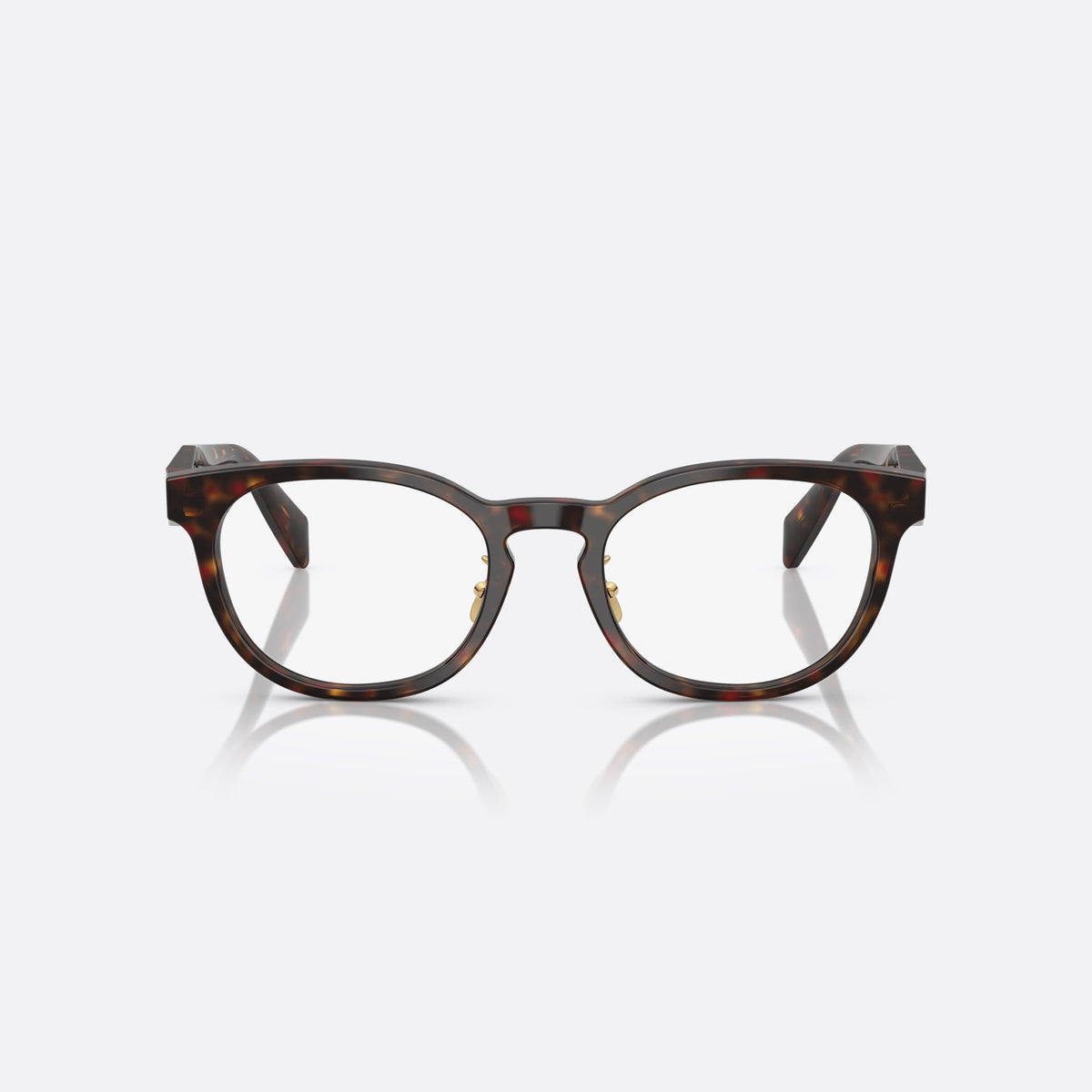 Prada PR B06VD 17N1O1 eyeglasses, havana visor frame for women, plain combined bridge, brand lettering on temples, front view