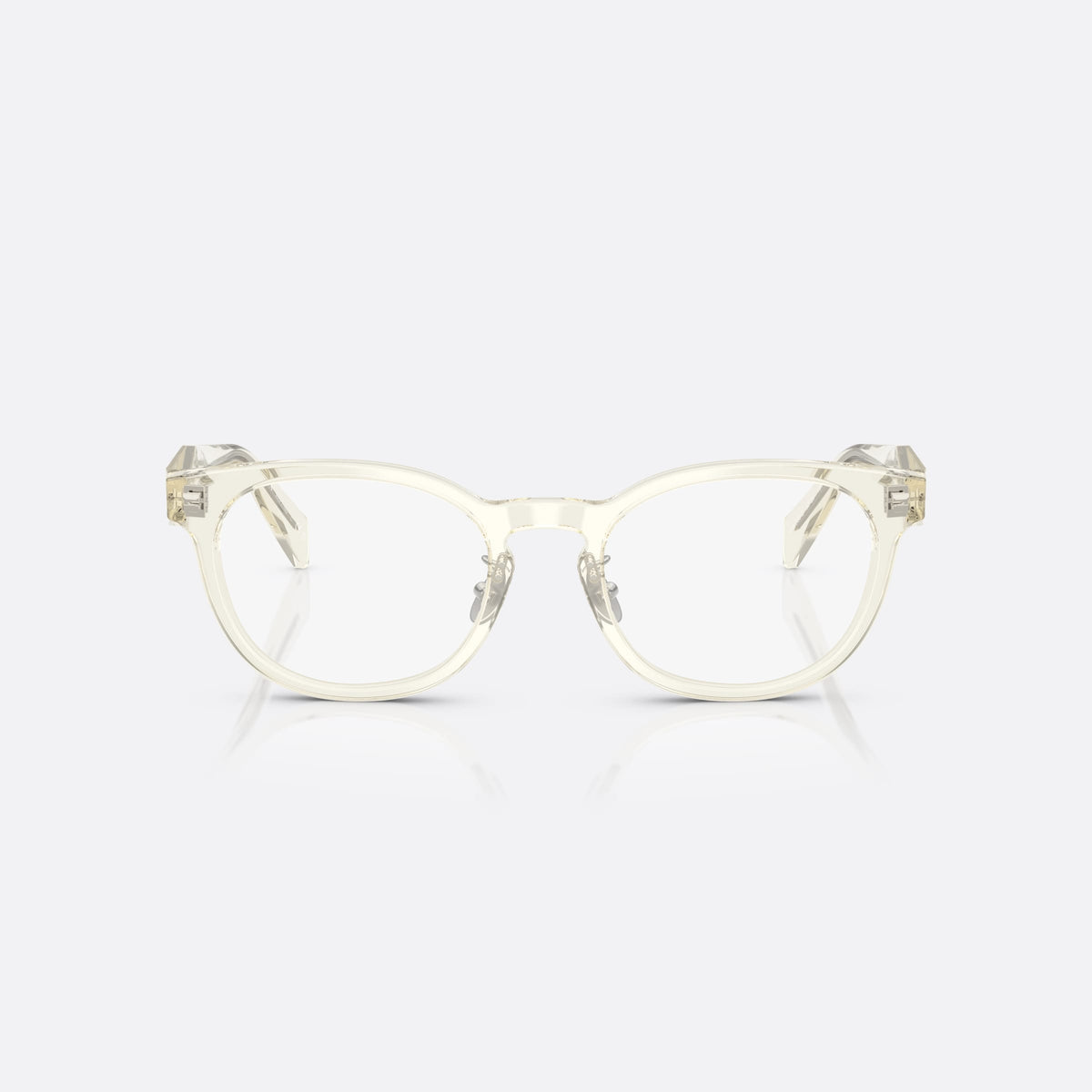 Prada PR B06VD 19X1O1 eyeglasses, white visor frame for women, plain bridge with nose pads, brand lettering on temples, front view