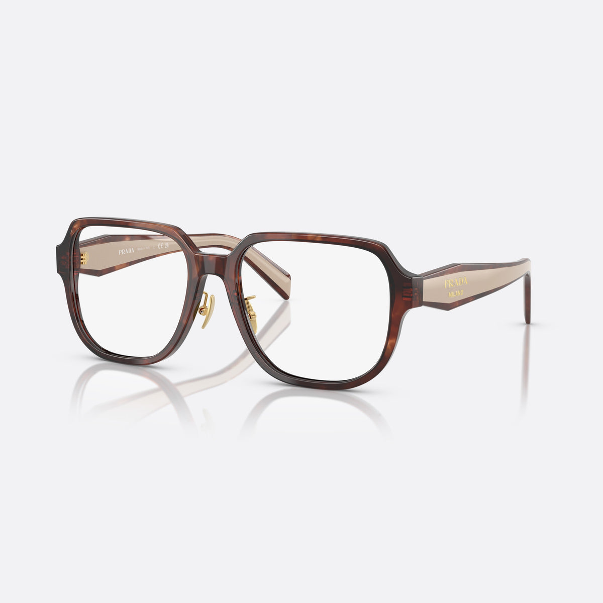 Rame ochelari de vedere Prada PR B07VD 07R1O1, visor havana, pentru femei, punte keyhole, literele brandului pe brațe, balamale aurii