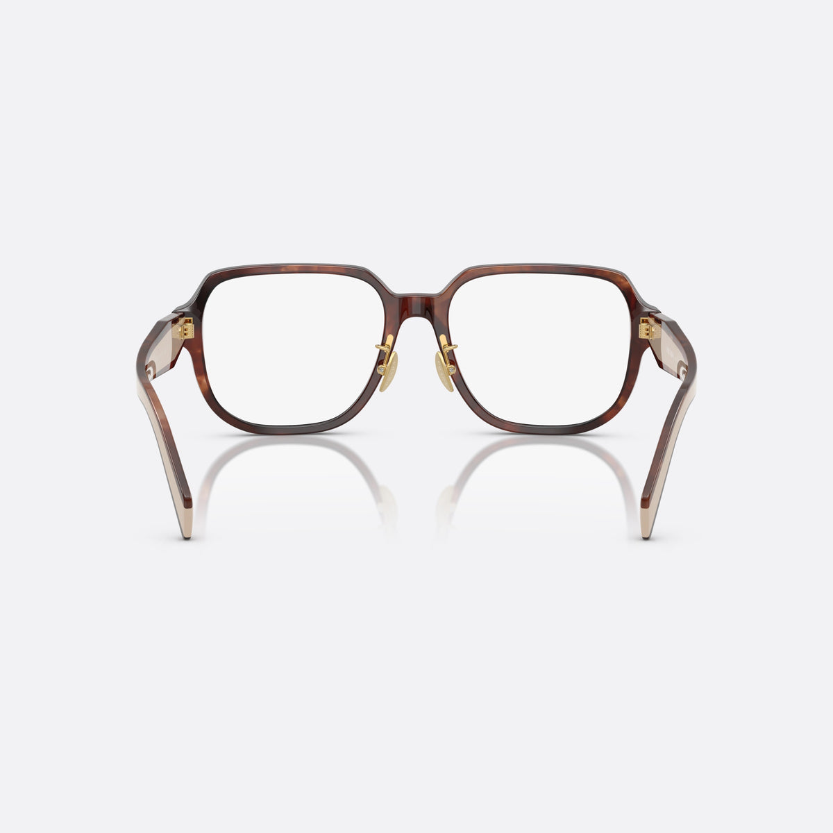 Rame ochelari de vedere Prada PR B07VD 07R1O1, visor havana, pentru femei, punte keyhole, literele brandului pe brațe, balamale aurii, vedere din spate