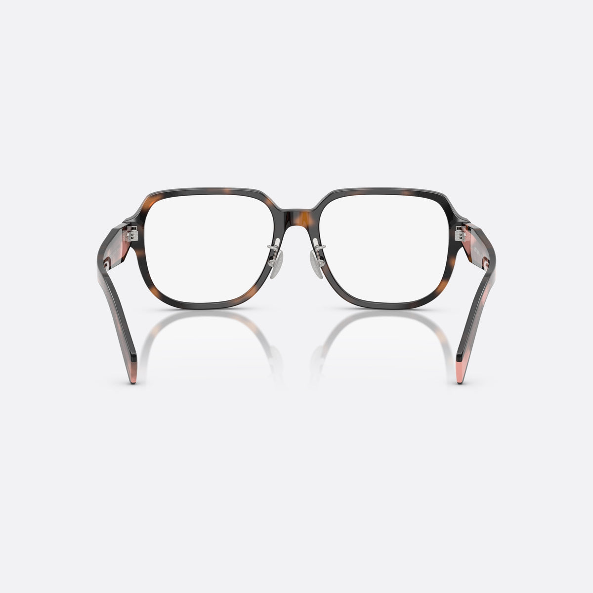 Prada PR B07VD 23A1O1 eyeglasses, havana visor frame for women, brand lettering on temples, full-rim thick frame, back view