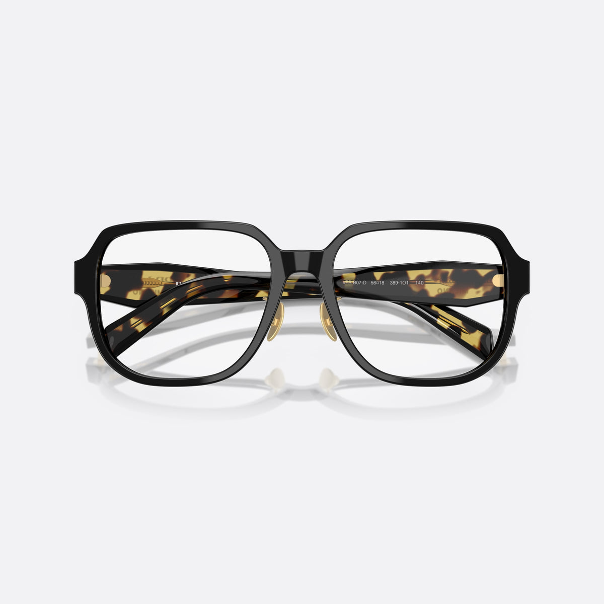 Rame ochelari de vedere Prada PR B07VD 3891O1, visor negru, pentru femei, punte dublă simplă, literele brandului pe brațe, cu brațele pliate