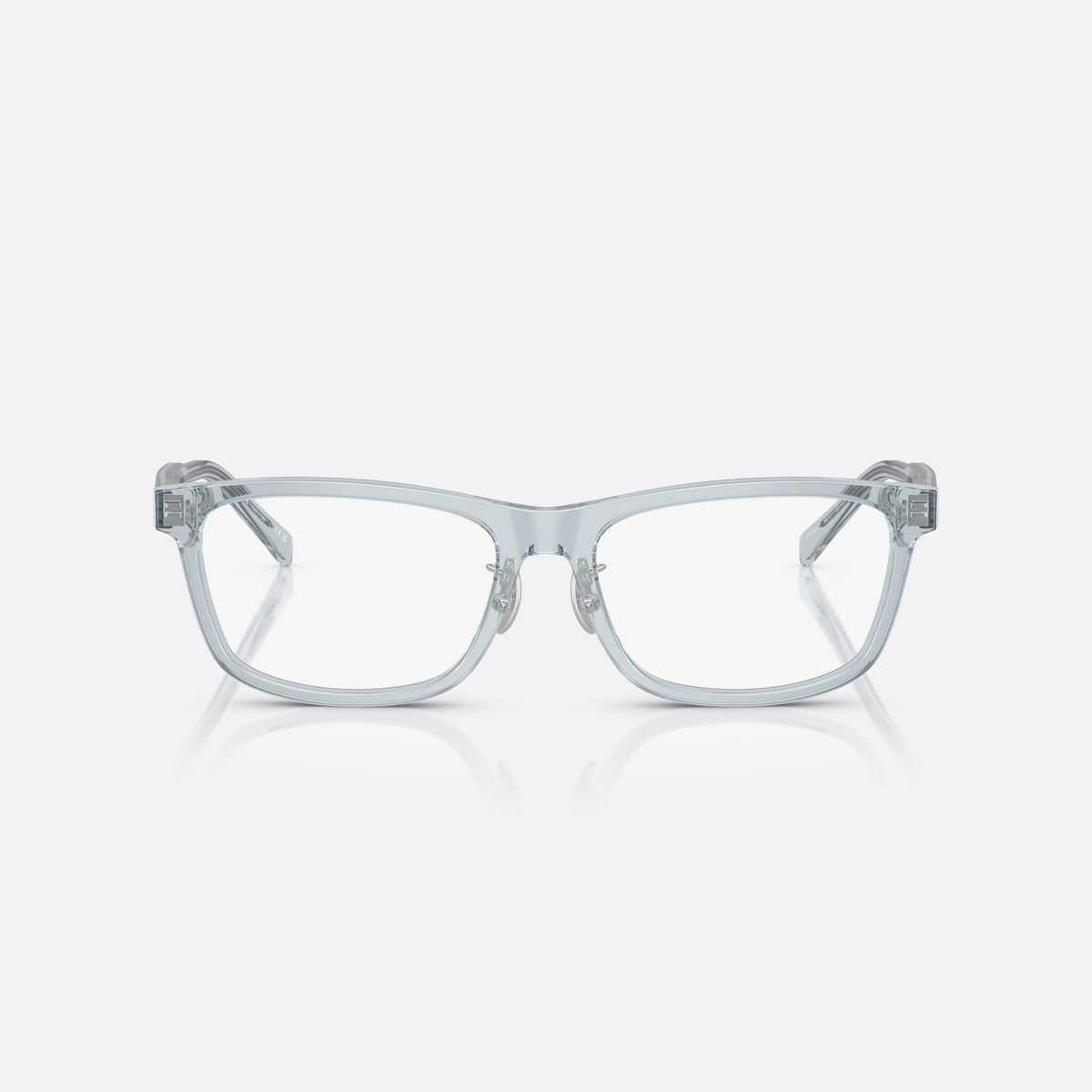 Prada PR B08VD 19T1O1 eyeglasses, blue visor frame for men, plain integrated bridge, brand lettering on temples, front view