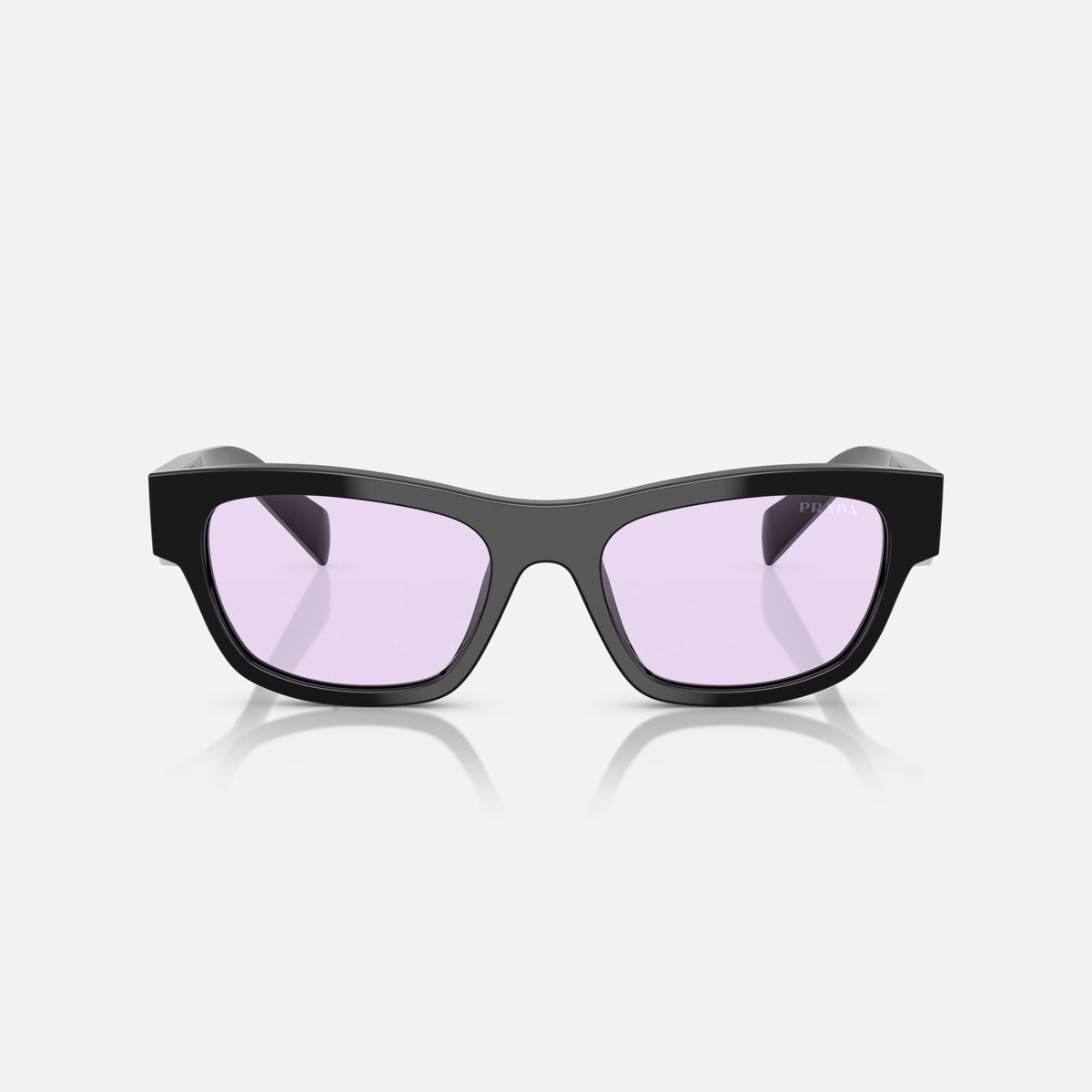 Prada PR B09S 16K40J sunglasses, black butterfly frame for women, plain bridge, integrated into frame, wide tapered temples, front view