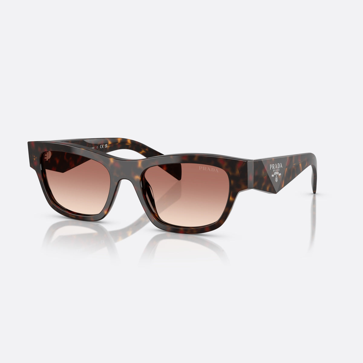 Ochelari de soare Prada PR B09S 17N50L, fluture havana, pentru femei, punte simplă integrată, literele brandului pe brațe