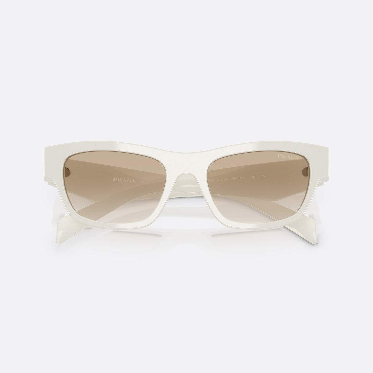 Prada PR B09S 26A80M sunglasses, pink butterfly frame for women, plain double bridge, brand logo on temple plaque, folded
