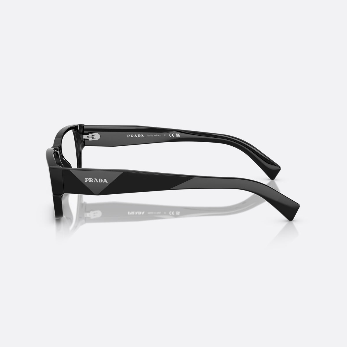 Rame ochelari de vedere Prada PR B09V 16K1O1, visor negru, pentru bărbați, punte plină, literele brandului pe brațe, vedere laterală