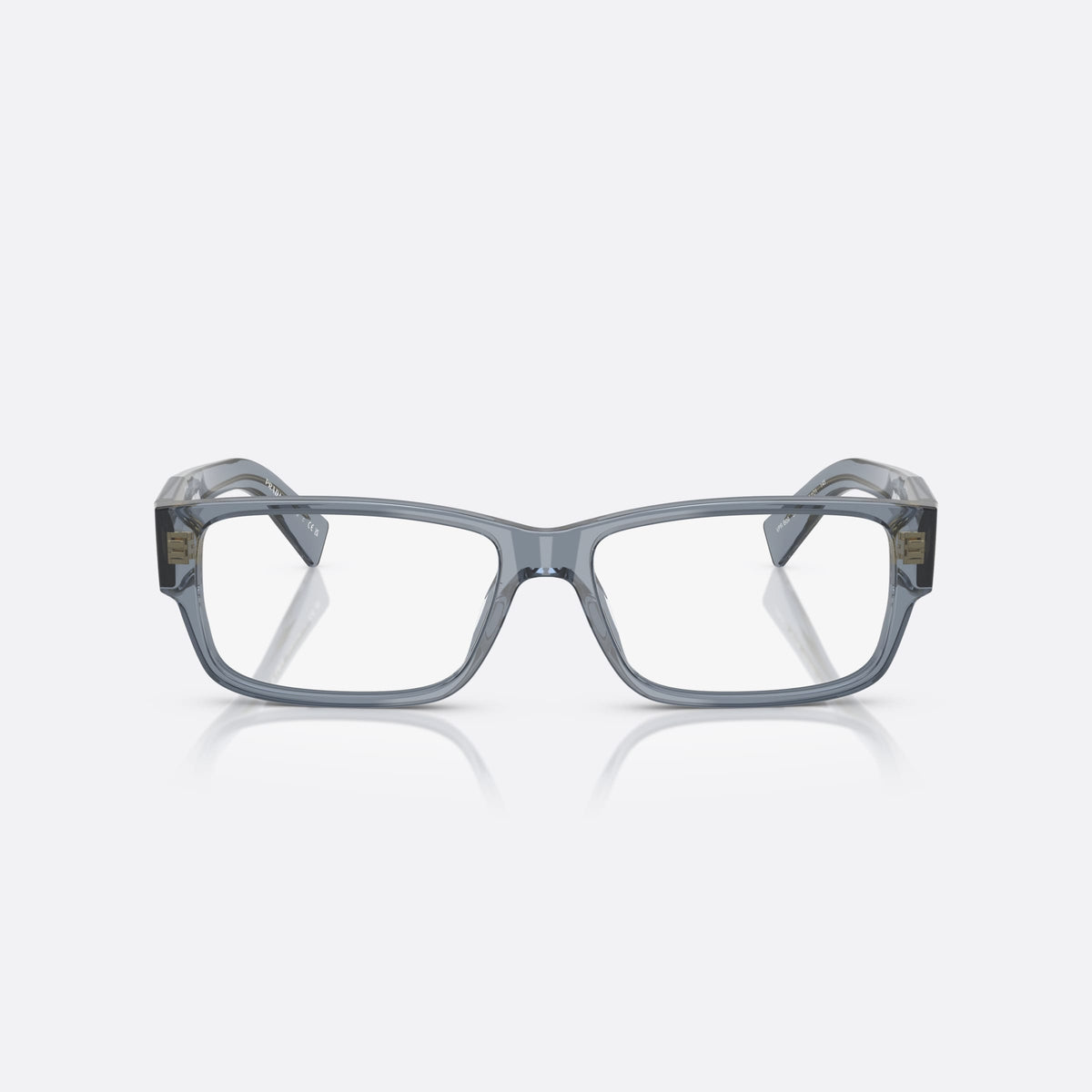 Prada PR B09V 17T1O1 eyeglasses, blue rectangle frame for men, plain bridge, brand lettering on temple, full rim, front view