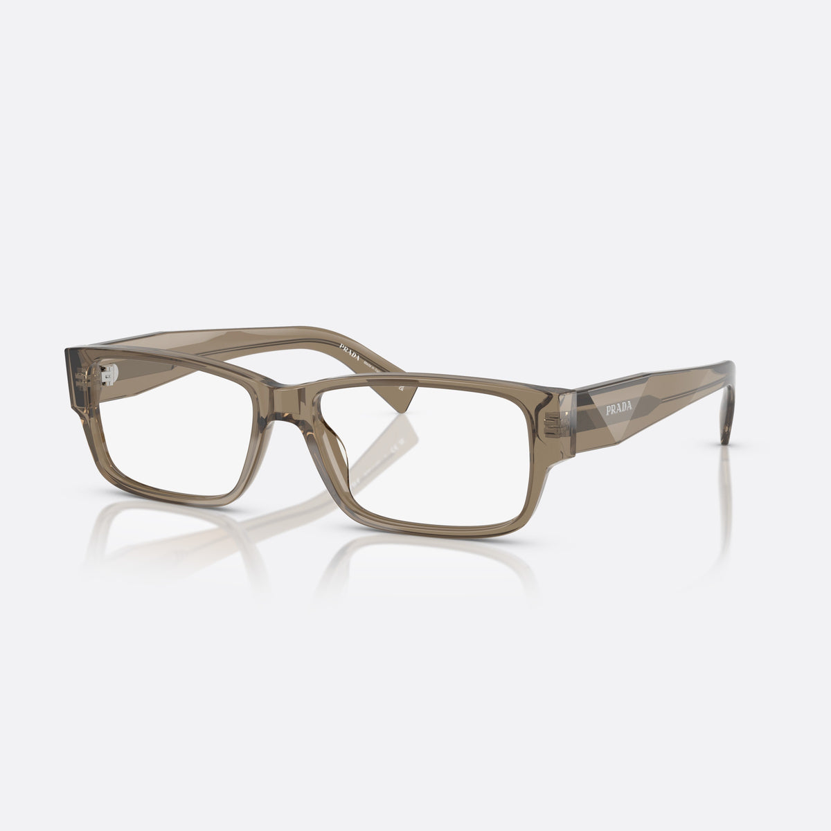 Rame ochelari de vedere Prada PR B09V 18T1O1, rectangulari maro, pentru bărbați, punte simplă tip șa, literele brandului pe brațe
