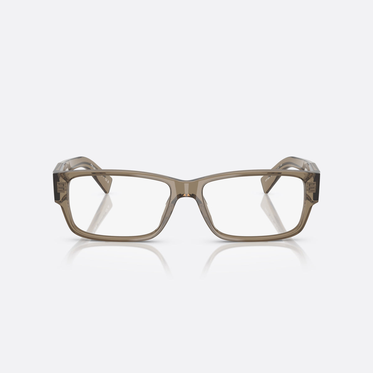 Rame ochelari de vedere Prada PR B09V 18T1O1, rectangulari maro, pentru bărbați, punte simplă tip șa, literele brandului pe brațe, vedere din față