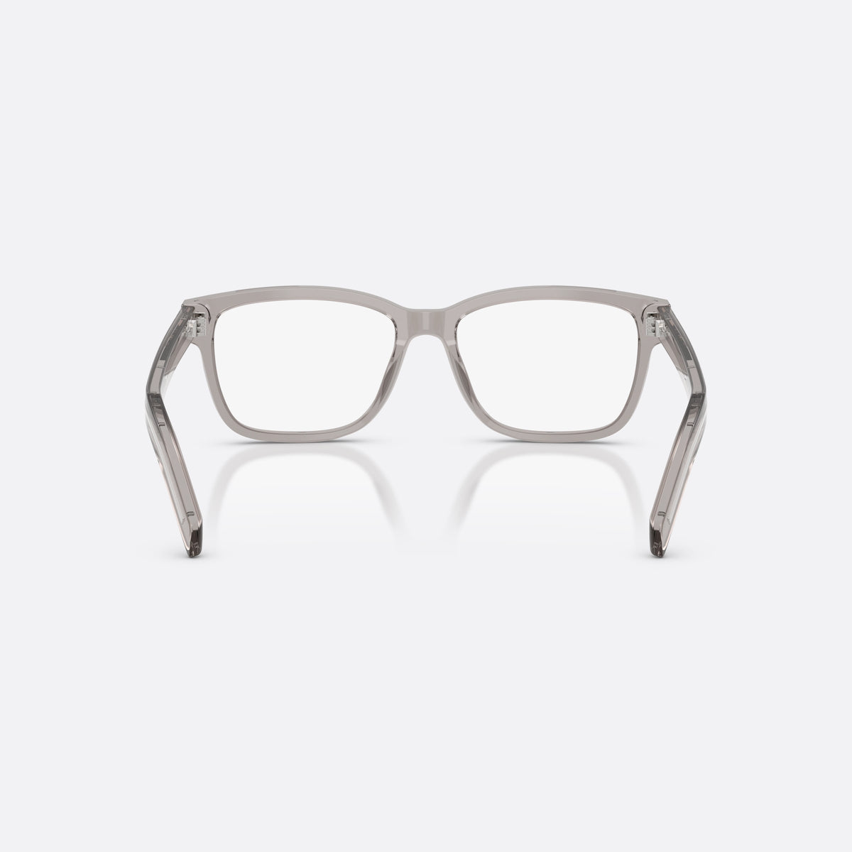Prada PR B10V 10J1O1 eyeglasses, grey rectangle frame for men, plain bridge, brand lettering on temples, full-rim frame, back view