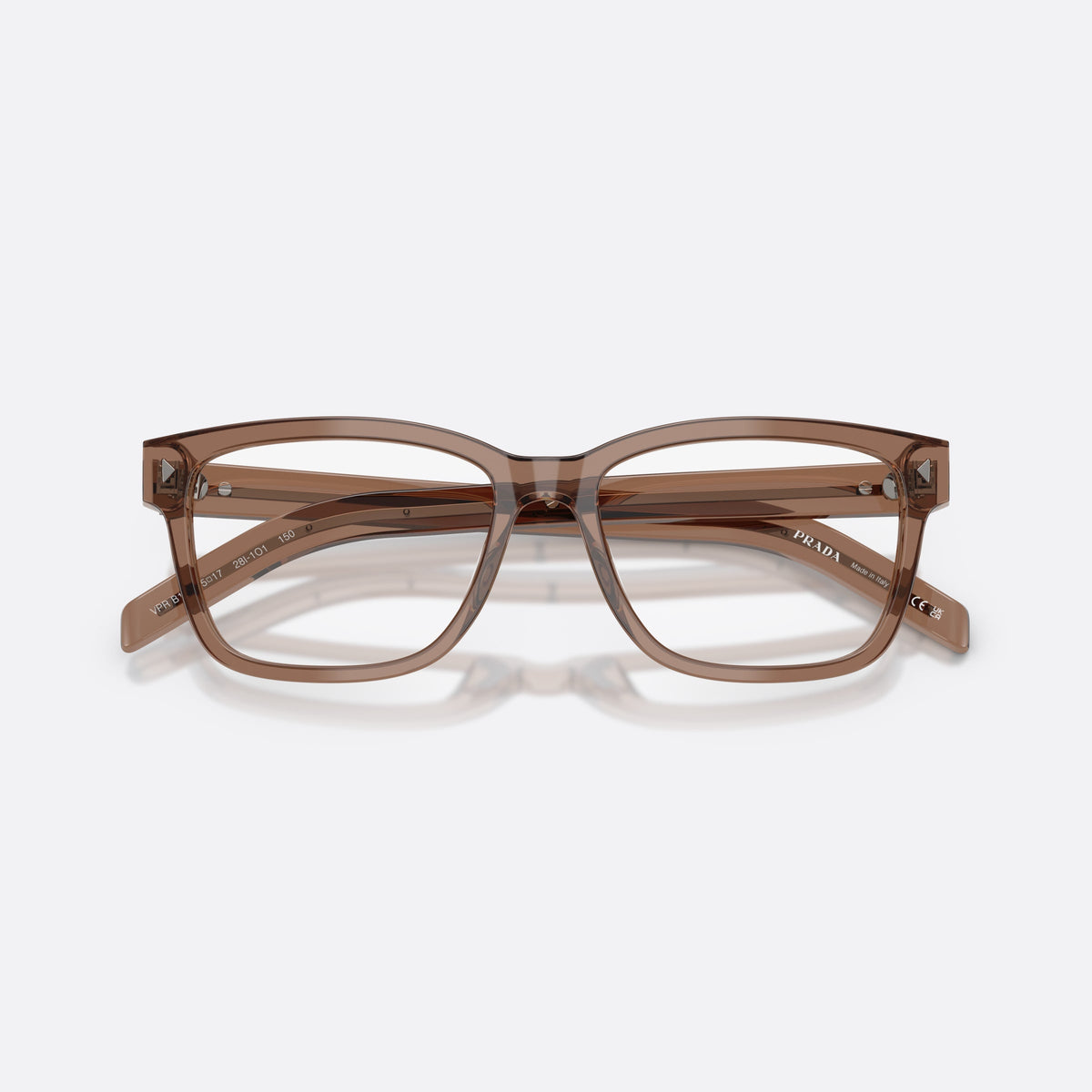 Rame ochelari de vedere Prada PR B10V 28I1O1, rectangulari transparent, pentru bărbați, punte simplă tip șa, literele brandului pe brațe, cu brațele pliate
