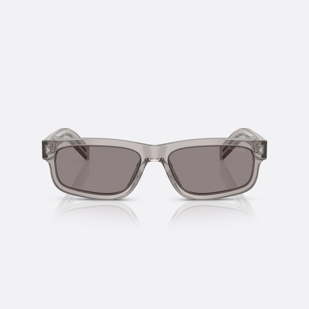 Prada PR B11S 10J03D sunglasses, grey rectangle frame for men, integrated plain bridge, brand lettering on temples, front view