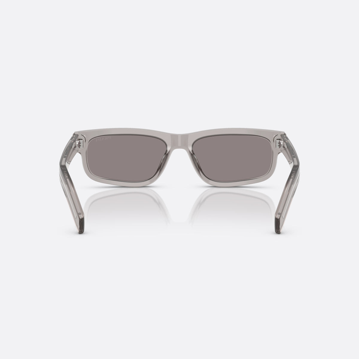 Prada PR B11S 10J03D sunglasses, grey rectangle frame for men, integrated plain bridge, brand lettering on temples, back view