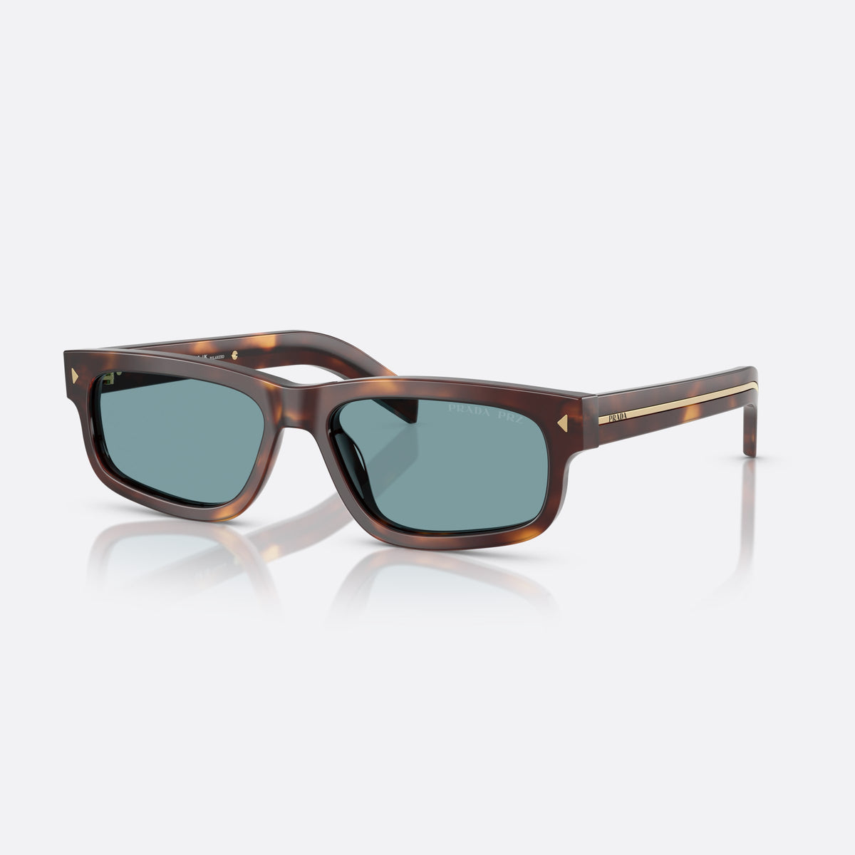 Prada PR B11S 15W04D sunglasses, havana rectangle frame for men, plain bridge, brand lettering on temples, full-rim frame