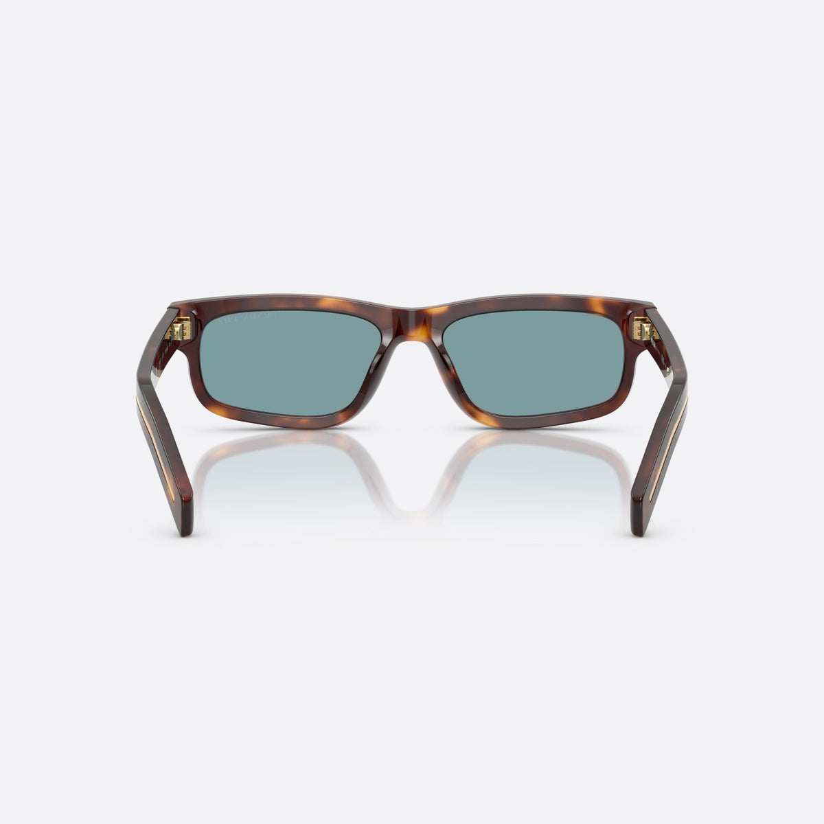 Prada PR B11S 15W04D sunglasses, havana rectangle frame for men, plain bridge, brand lettering on temples, full-rim frame, back view