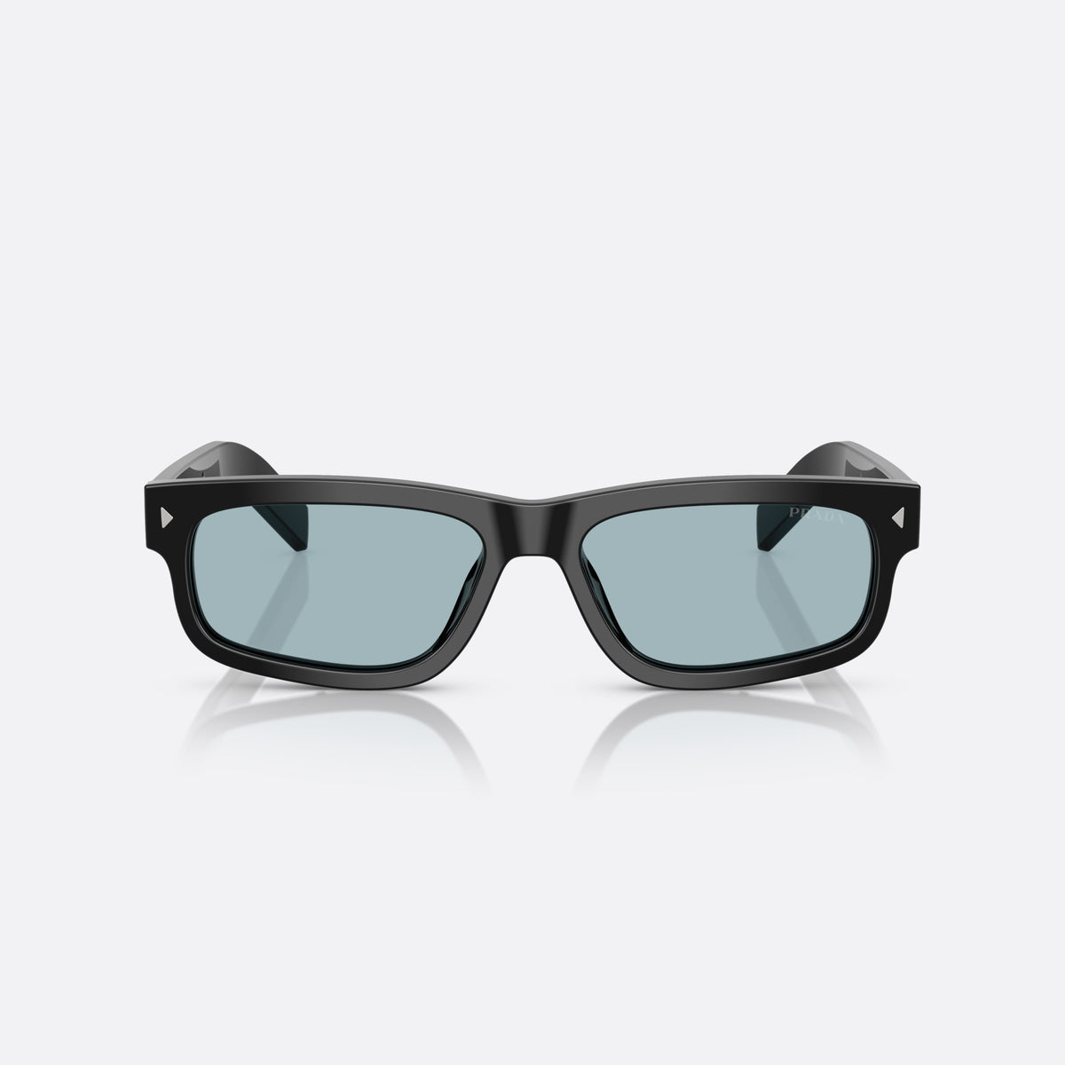 Prada PR B11S 16K60P sunglasses, black rectangle frame for men, plain bridge, brand lettering on temples, full-rim frame, front view