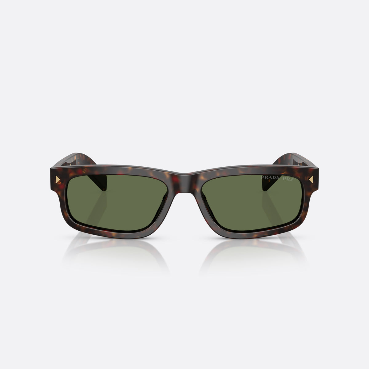 Prada PR B11S 17N20G sunglasses, havana rectangle frame for men, keyhole bridge, brand lettering on temple, front view