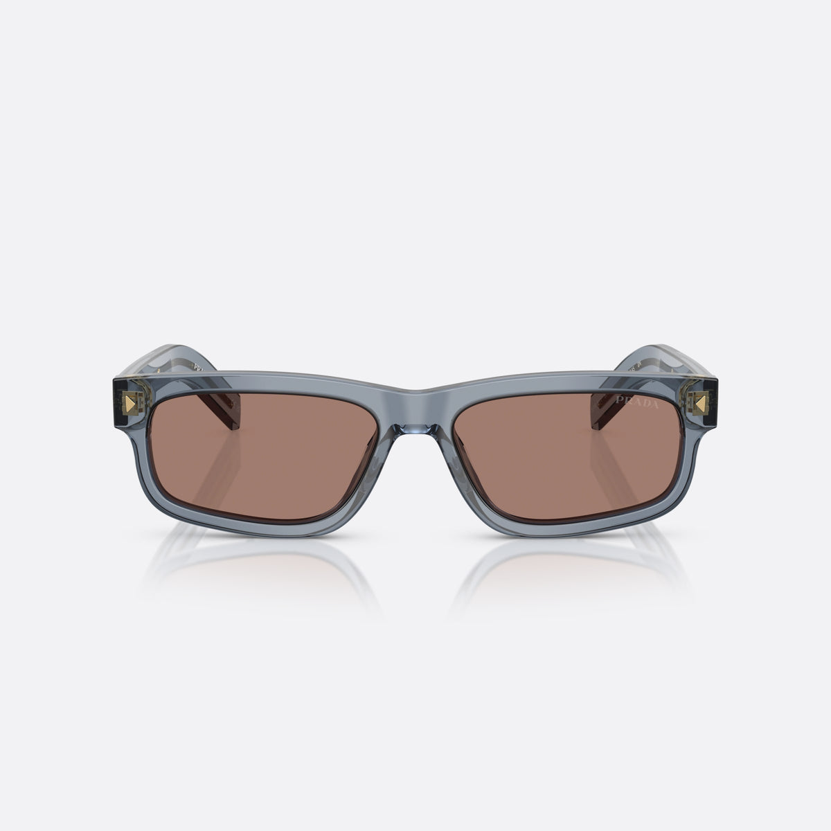 Prada PR B11S 17T05D sunglasses, blue rectangle frame for men, plain bridge, brand lettering on temple, full rim frame, front view