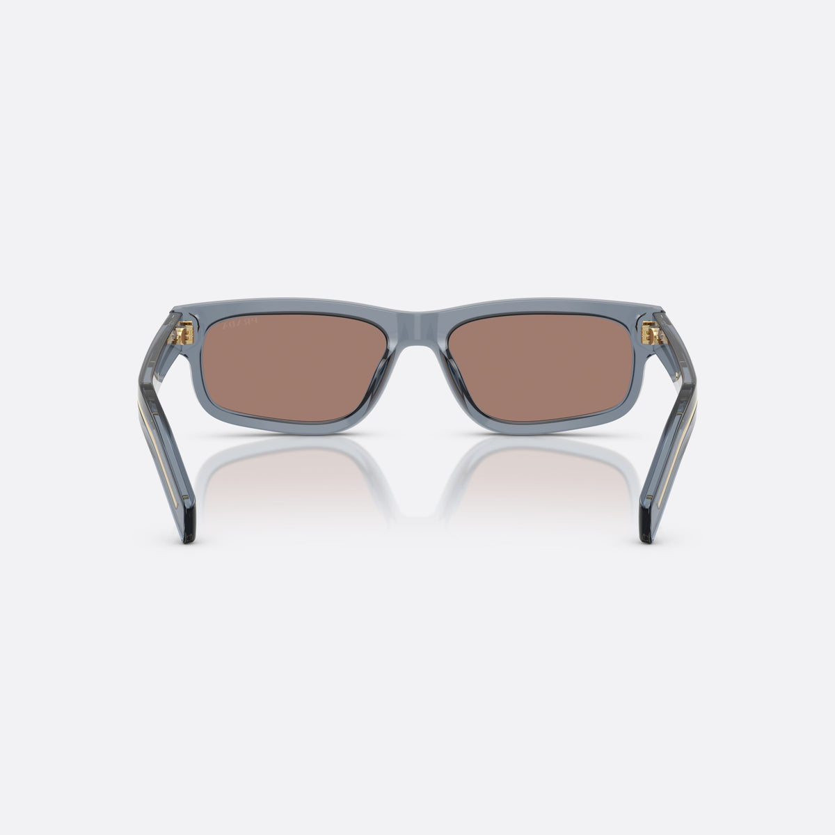 Prada PR B11S 17T05D sunglasses, blue rectangle frame for men, plain bridge, brand lettering on temple, full rim frame, back view