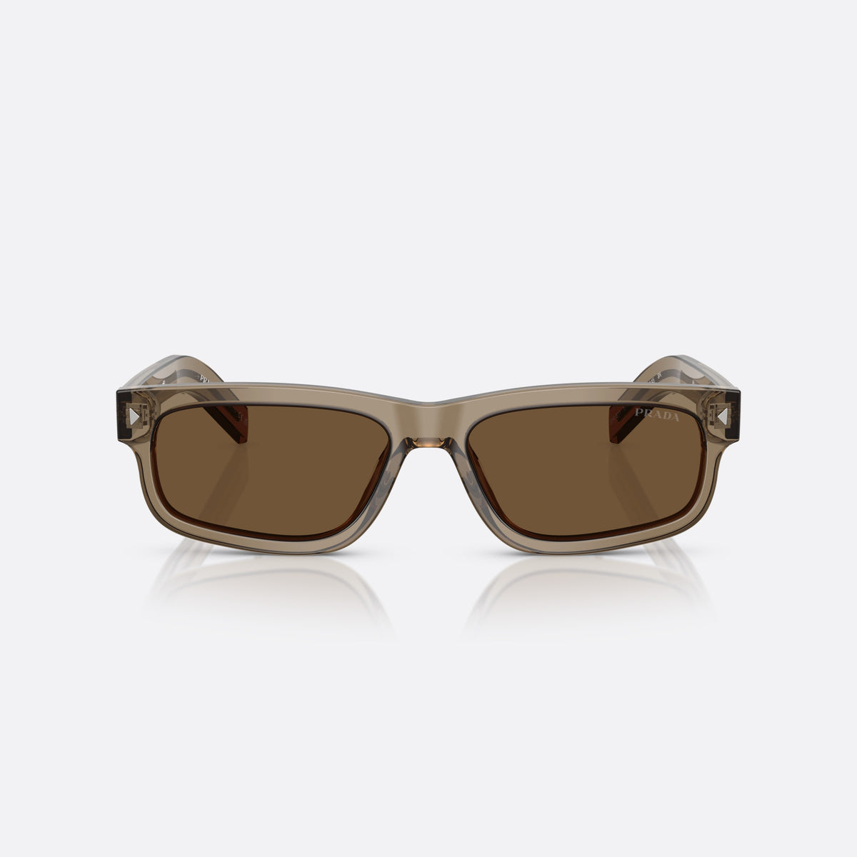 Prada PR B11S 18T70F sunglasses, brown rectangle frame for men, keyhole bridge, brand lettering on temples, front view