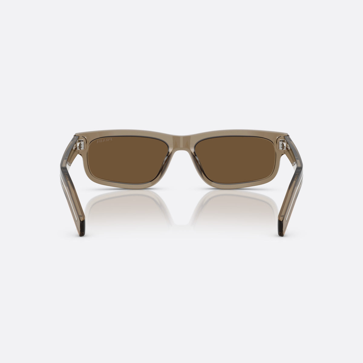 Prada PR B11S 18T70F sunglasses, brown rectangle frame for men, keyhole bridge, brand lettering on temples, back view