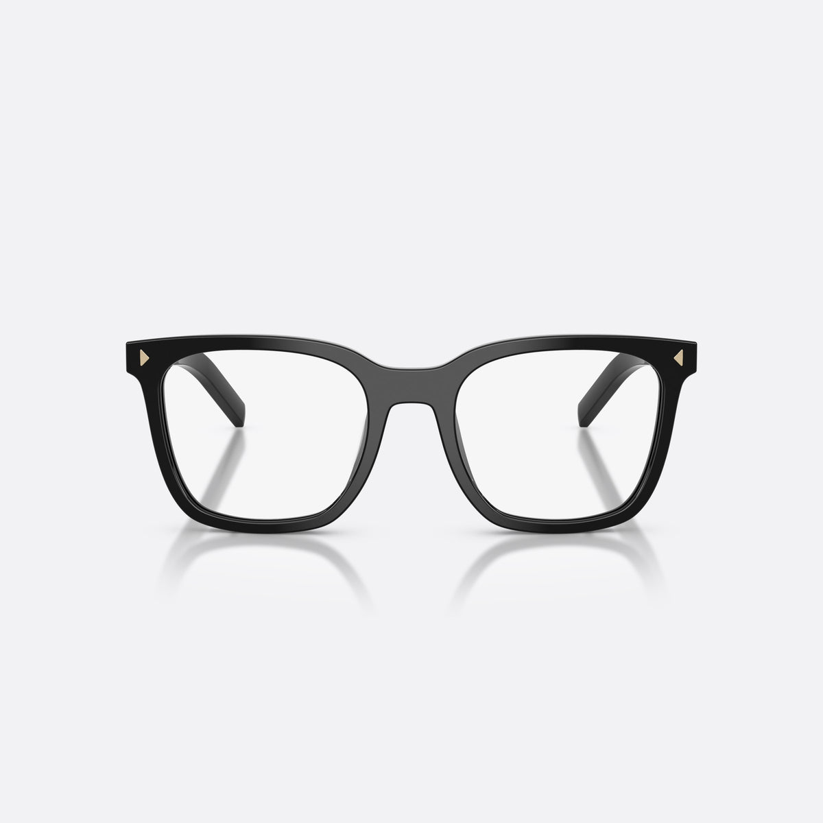 Prada PR B11V 16K1O1 eyeglasses, black pillow frame for women, plain bridge, brand lettering on temples, full-rim frame, front view
