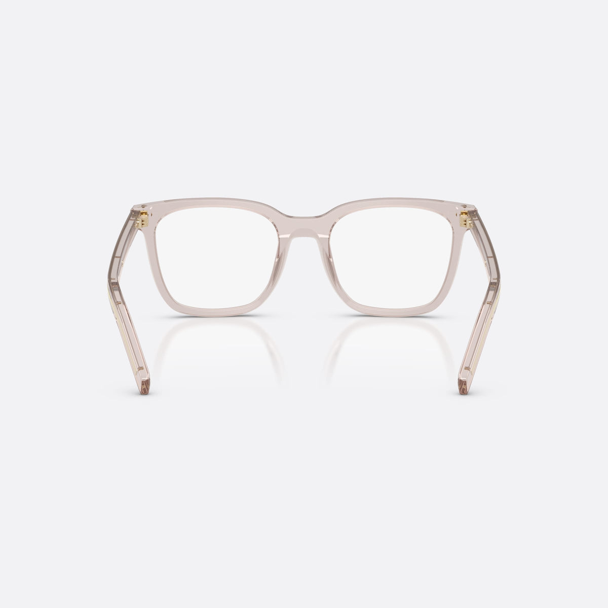 Prada PR B11V 29D1O1 eyeglasses, violet pillow frame for women, plain bridge, integrated, brand lettering on temple, back view