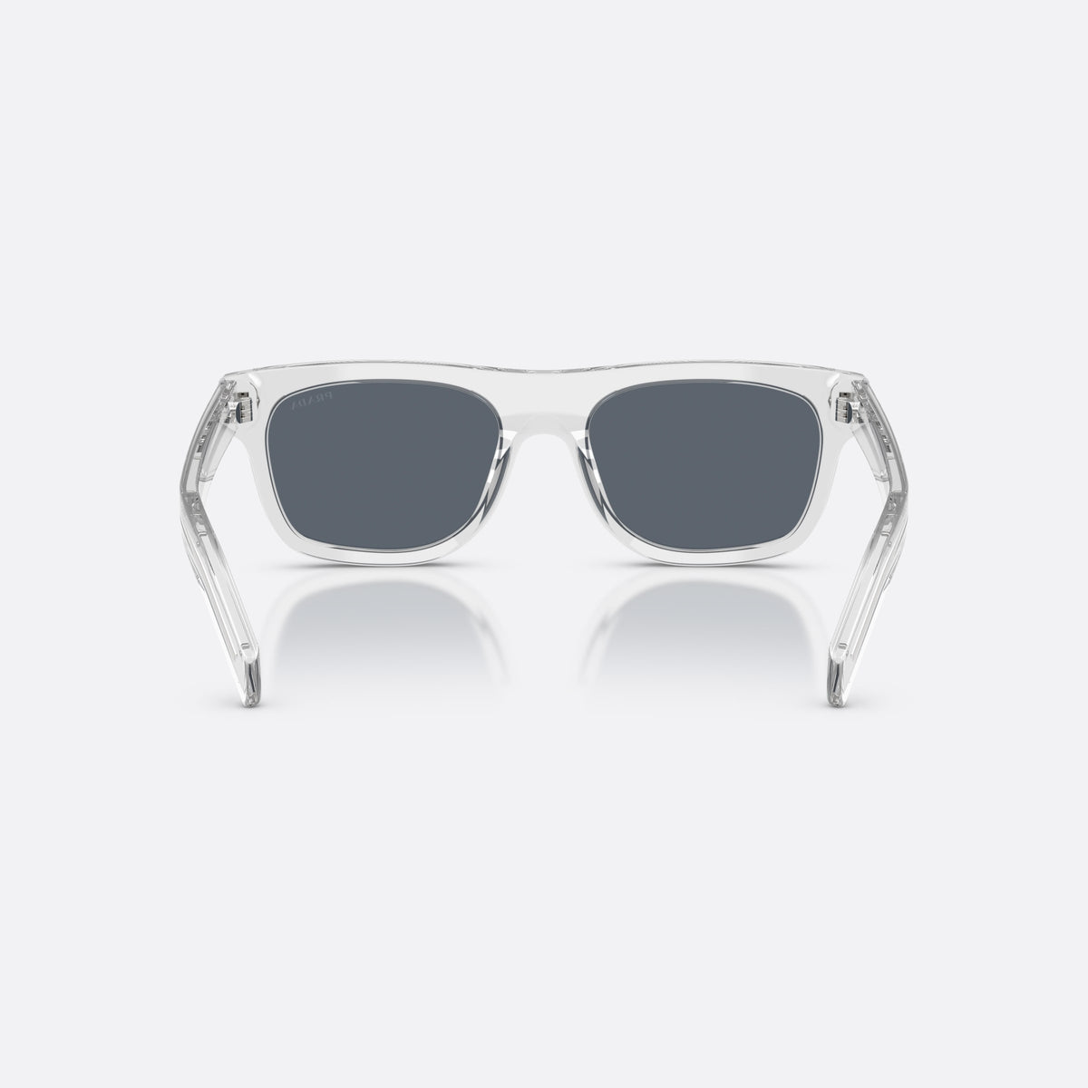 Prada PR B12S 12R07T sunglasses, grey pillow frame for men, plain bridge, brand logo on lens, full-rim frame, back view