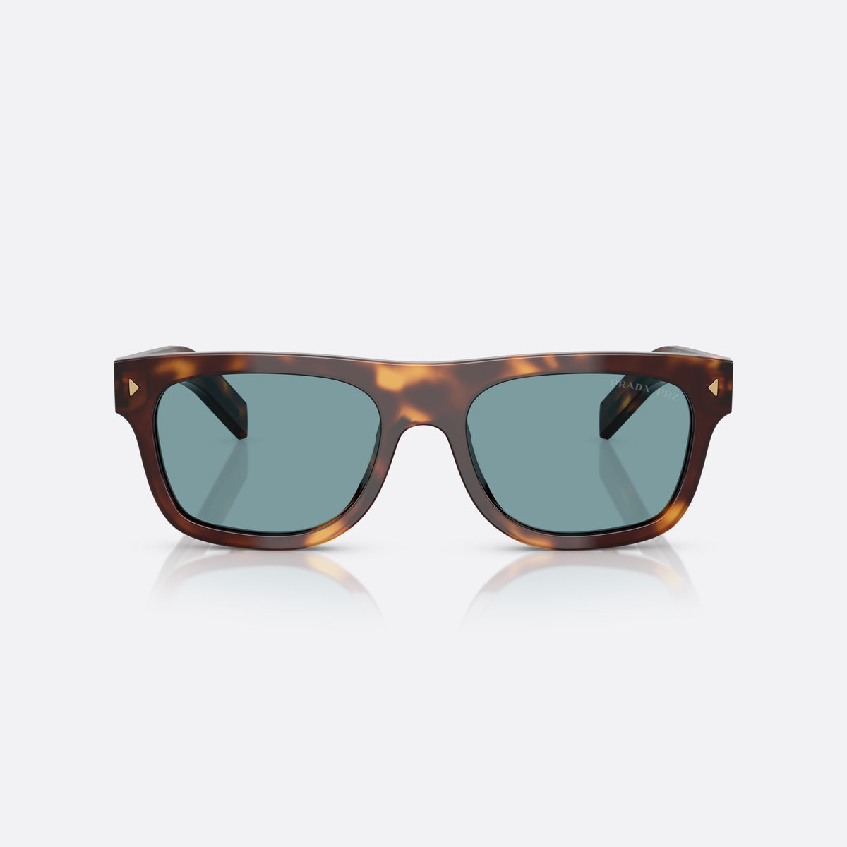 Prada PR B12S 15W04D sunglasses, brown squared frame for men, plain double bridge, brand lettering on temples, front view