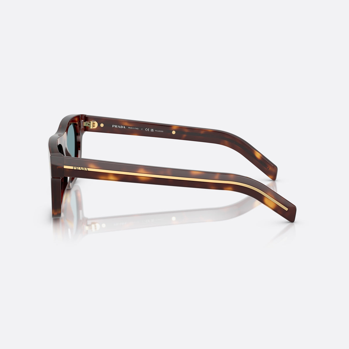 Prada PR B12S 15W04D sunglasses, brown squared frame for men, plain double bridge, brand lettering on temples, side view