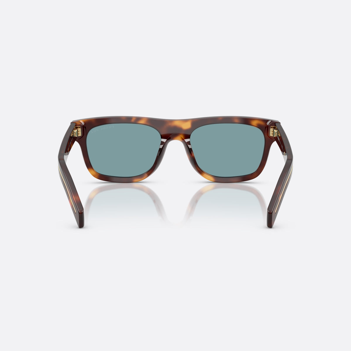 Prada PR B12S 15W04D sunglasses, brown squared frame for men, plain double bridge, brand lettering on temples, back view