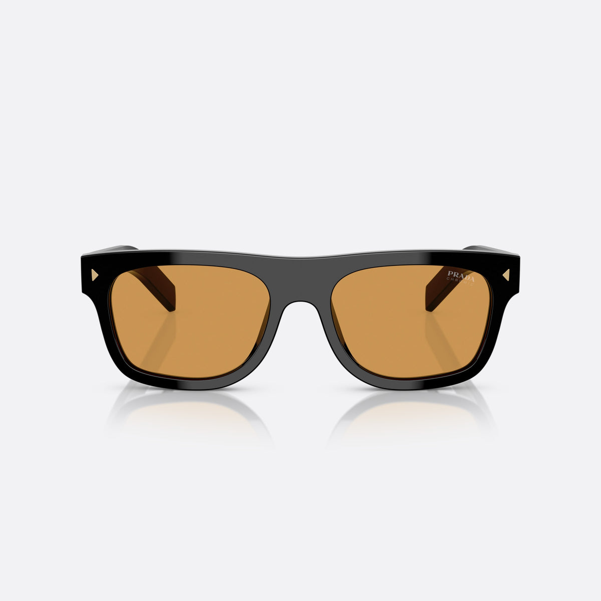 Prada PR B12S 16K60F BLBW sunglasses, black squared frame for men, plain bridge, brand lettering on temples, full-rim frame, front view