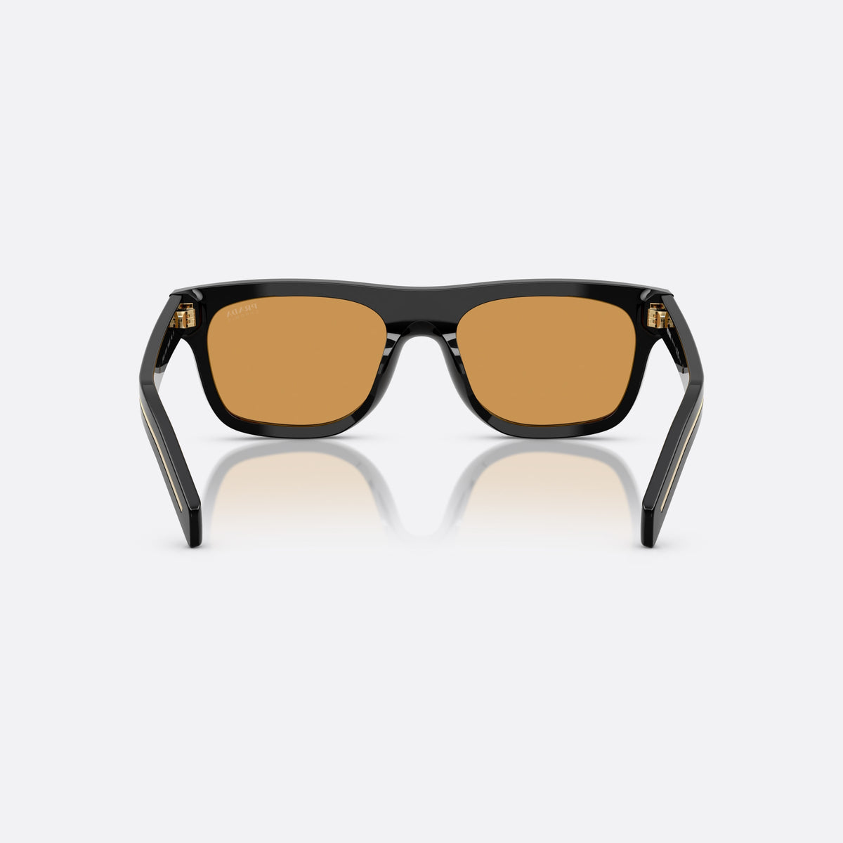 Prada PR B12S 16K60F BLBW sunglasses, black squared frame for men, plain bridge, brand lettering on temples, full-rim frame, back view